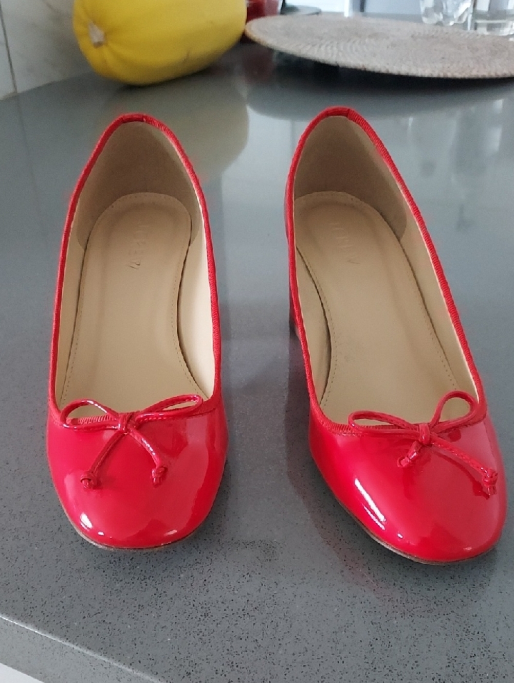 J. Crew Red Patent Bow-Trim Ballet Flats